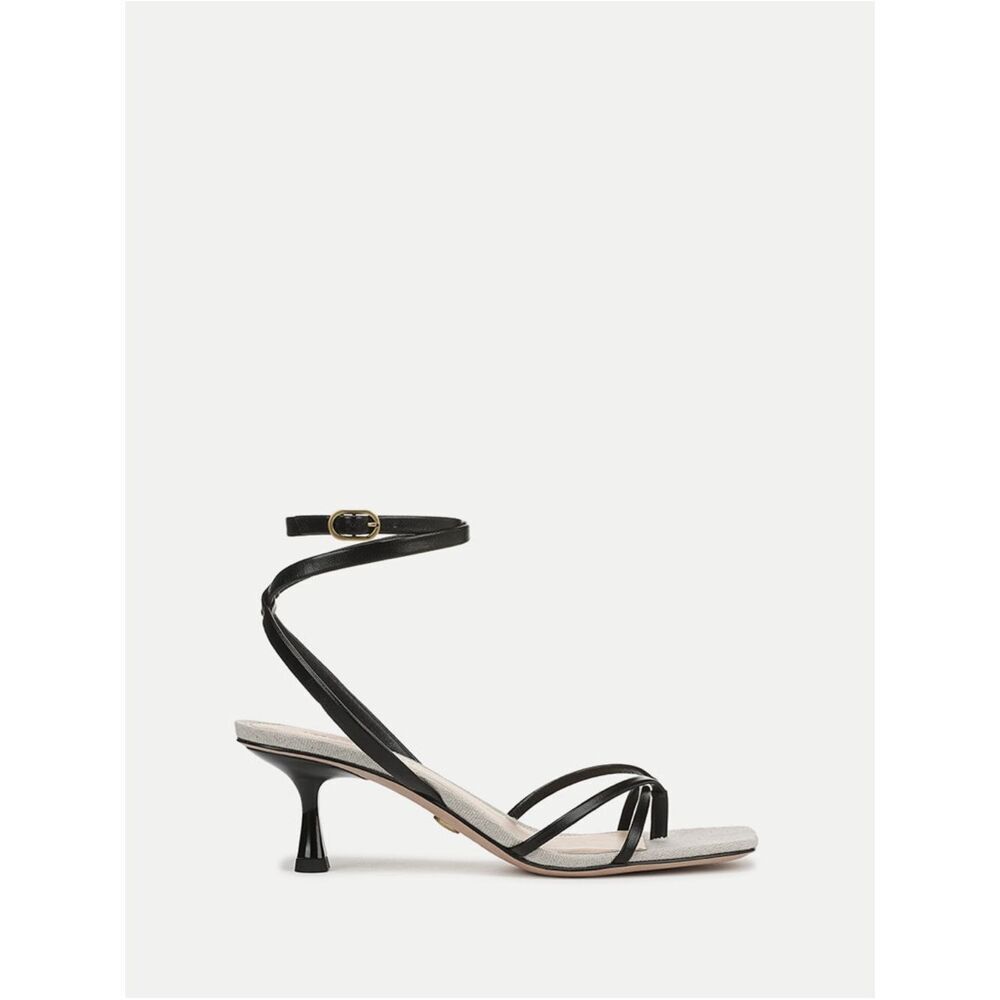 Veronica Bread Caterina Leather Ankle-Wrap Sandals Vero Cuoio Blk Kitten Heels